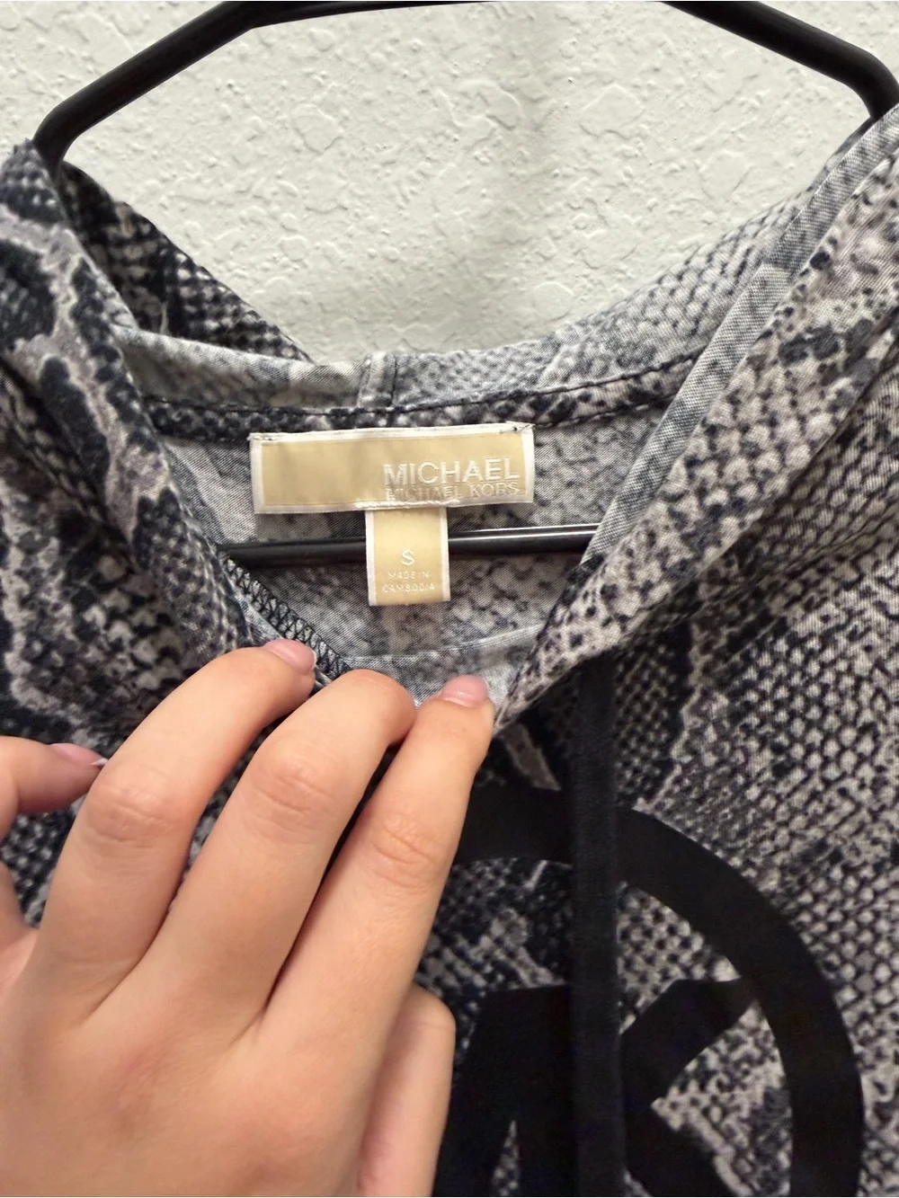 Michael Kors Gray Snake-Print Hoodie with Black Logo